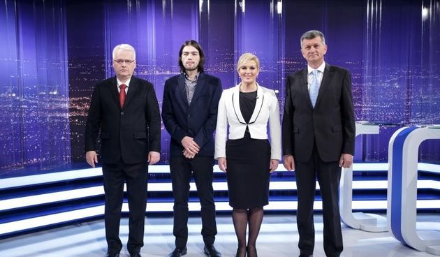 Suceljavanje predsjednickih kandidata na Novoj TV. Kolinda Grabar Kitarović, Ivo Josipović, Milan Kujundžić, Ivan Sinčić.Photo: Petar Glebov/PIXSELL