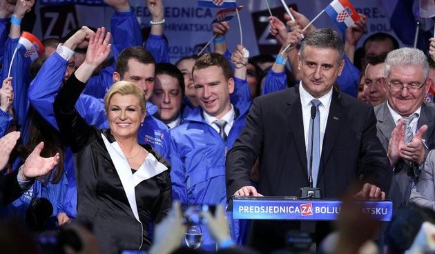 Zagreb – Izborni stozer u Hypo centru HDZ-ove predsjednicke kandidatkinje Kolinde Grabar Kitarovic gdje se ocekuju rezultati drugog kruga predsjednickih izbora 2014./2015. Kolinda Grabar Kitarovic obratila se okupljenima u Hypo centru. Photo: Anto Magzan/