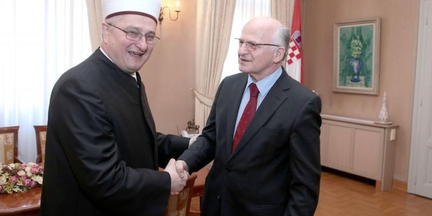 Zagreb – Predsjednik Hrvatskoga sabora Josip Leko primio je danas predsjednika Mesihata Islamske zajednice u Hrvatskoj muftiju Aziza ef. Hasanovica. Photo: Patrik Macek/PIXSELL