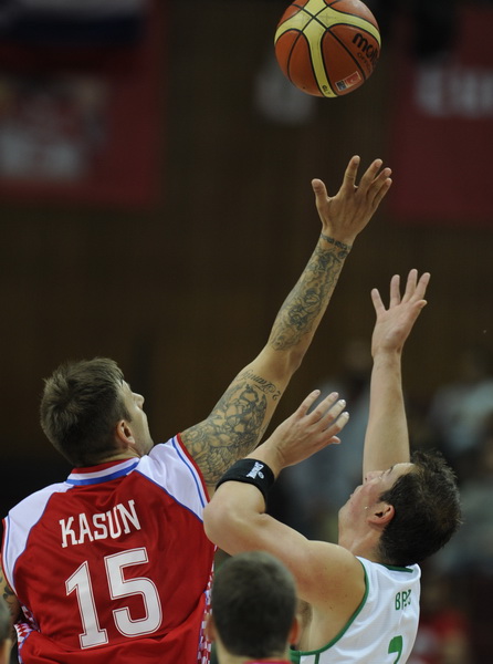 Katowice, 180909.
Dvorana Sport Arena Spodek.
Europsko prvenstvo u kosarci u Poljskoj, cetvrtfinale izmedju Slovenije i Hrvatske.
Na slici: Mario Kasun.
Foto: Drago Sopta  / CROPIX