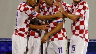 Zagreb, 050909. Stadion u Maksimiru. Kvalifikacijska nogometna utakmica skupine 6 za Svjetsko prvenstvo u Juznoj Africi 2010. Hrvatska – Bjelorusija Na fotografiji slijeva: Eduardo, Ivan Rakitic, Darijo Srna, Ivica Krizanac i Ognjen Vukojevic. Foto: Ronal