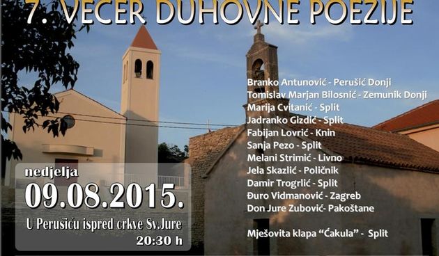 Večer duhovne poezije u Perušiću u nedjelju, 9. kolovoza
