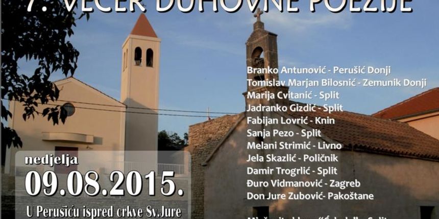 Večer duhovne poezije u Perušiću u nedjelju, 9. kolovoza