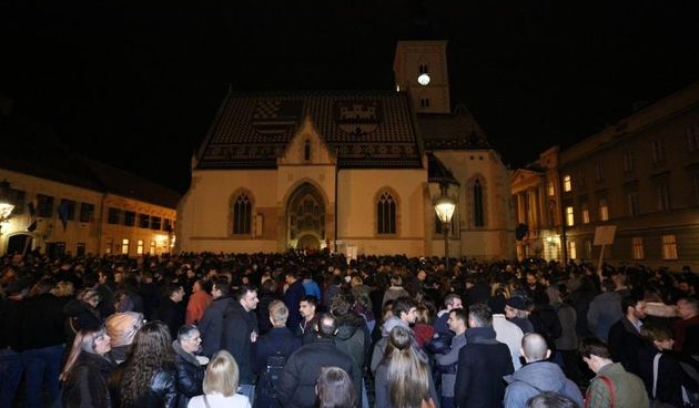 Zagreb – Na Trgu svetog Marka odrzan je prosvjed izdajnika u organizaciji Radnicke fronte. Photo: Anto Magzan/PIXSELL