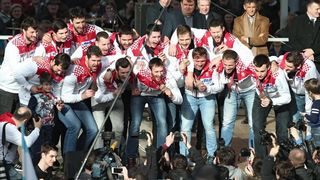 Brončani kauboji svečano dočekani na Trgu bana Josipa Jelačića. Foto: Goran Stanzl/PIXSELL