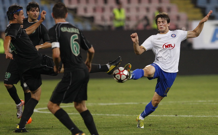 Bukurest, 260810.
Gradski stadion.
Uzvratna utakmica cetvrtog kola kvalifikacija za Europsku ligu izmedju Uniree i Hajduka.
Na fotografiji: Ante Vukusic.
Foto: Ante Cizmic / CROPIX