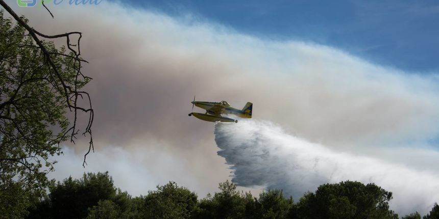 Zemaljske i zračne vatrogasne snage gase veliki šumski požar kod Crvene luke. Foto: Franjo Jurić/eBiograd Zemaljske i zračne vatrogasne snage gase veliki šumski požar kod Crvene luke. Foto: Franjo Jurić/eBiograd