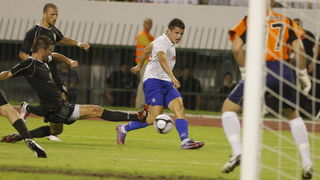 Split,190810.
Stadion Poljud.
Nogometna utakmica kvalifikacija za europsku ligu izmedju Hajduka i Unirea.
Na fotografiji: Anas Sharbini.
Foto: Duje Klaric / CROPIX