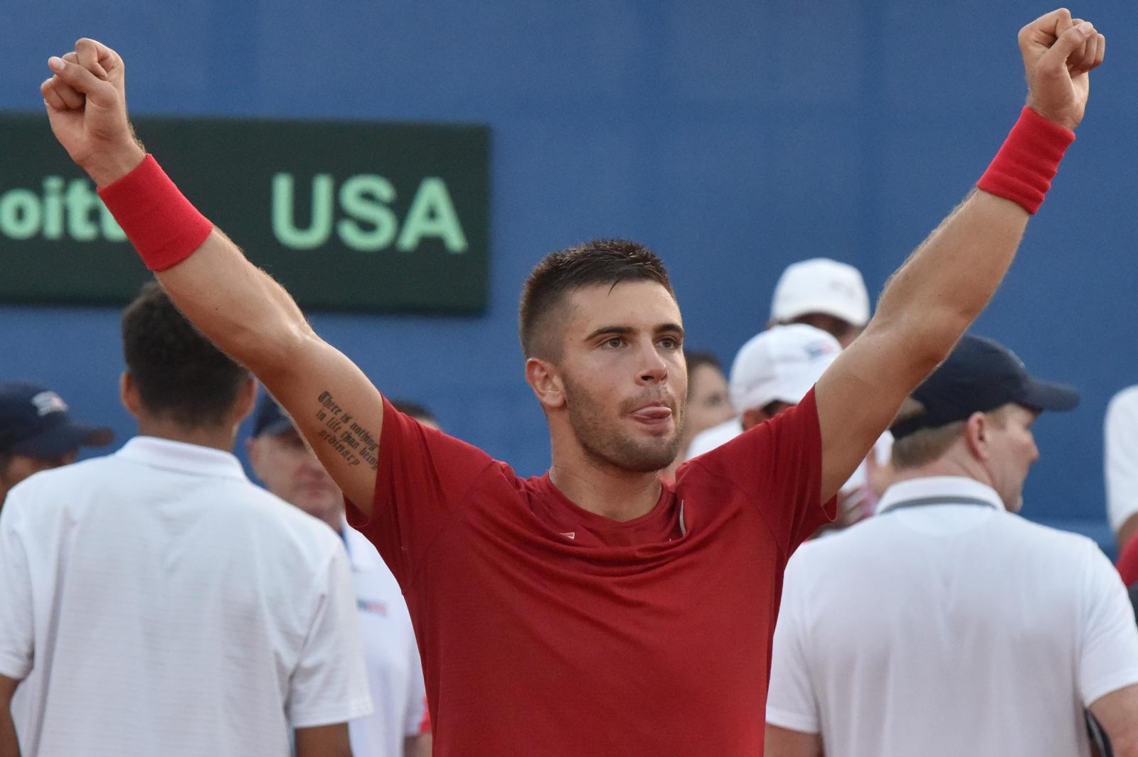 Slavlje hrvatskih tenisača nakon pobjede nad SAD-om Slavlje hrvatskih tenisača nakon pobjede nad SAD-om