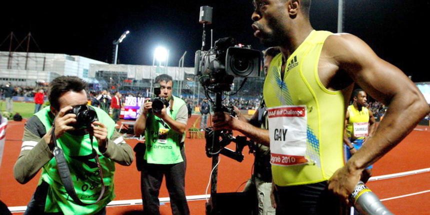 Zagreb, 010910.
Atletski stadion Mladost, Jarunska 5.
60. atletski memorijal Borisa Hanzekovica, World Challenge Zagreb 2010.
Na fotografiji: Tyson Gay.
Foto: Ronald Gorsic / CROPIX