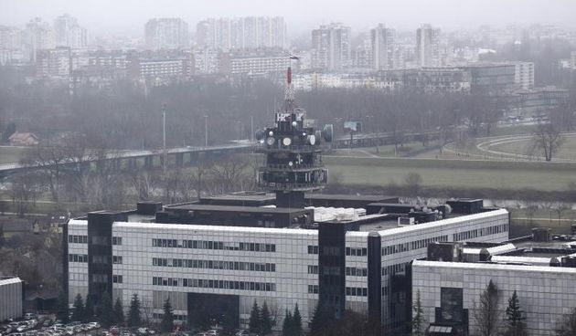 Zagreb – Pogled na kisoviti Zagreb s 22 kata Eurotower nebodera. Zgrada HRTa, Hrvatske radio televizije, Photo: Zeljko Lukunic/PIXSELL