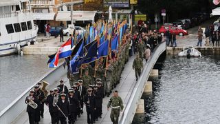 21.01.2014., Zadar – Mimohod postrojbi sudionica operacije akcija Maslenica s ratnim zastavama, uz pratnju orkestra Oruzanih snaga RH. Photo: Filip Brala/PIXSELL 21.01.2014., Zadar – Mimohod postrojbi sudionica operacije akcija Maslenica s ratnim zastavama, uz pratnju orkestra Oruzanih snaga RH. Photo: Filip Brala/PIXSELL