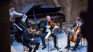 Atrij knezevog dvora, Dubrovnik – Koncert klasaicne glazbe. Ansambl becke filharmonije. Shkelzen Doli, violina Holger Groh, violina Sebastian Bru, violoncelo, Gottlieb Wallisch, klavir. Photo: Grgo Jelavic/PIXSELL