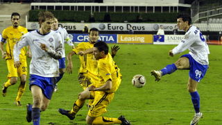 Split, 011210. 
Stadion HNK Hajduka u Poljudu.    
UEFA Europska liga utakmica HNK Hajduk – FC AEK. 
Na slici: Anas Sharbini u napadu.
Foto: Jadran Babic / CROPIX