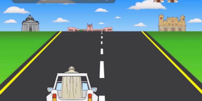 Papa Franjo junak videoigre, papamobilom juri ulicama grada, Izvor: youtube/screenshot
