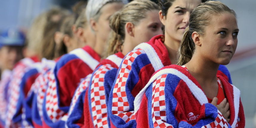 Zagreb, 310810. 
Bazen Mladosti, Jarunska 5.
Utakmica zenskog vaterpola u sklopu Europskog prvenstva, izmedju Hrvatske i Rusije.
Na slici: hrvatska reprezentacija.
Foto: Boris Kovacev / CROPIX