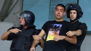 Intervencija policije na tribini s navijačima Zadra na utakmici Cibone i Zadra (80-71). Photo: Goran Stanzl/PIXSELL Intervencija policije na tribini s navijačima Zadra na utakmici Cibone i Zadra (80-71). Photo: Goran Stanzl/PIXSELL