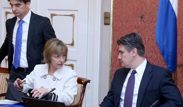Zagreb – U Banskim dvorima odrzana redovita sjednica Vlade RH. Branko Grcic , Vesna Pusic , Zoran Milanovic. Photo: Patrik Macek/PIXSELL