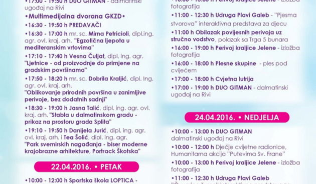 Program vrtne izložbe “Cvijet Zadra 2016”