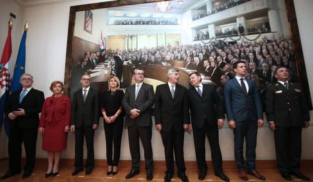 Svecani prijem za drzavni vrh i diplomatski kor u Hrvatskom saboru povodom obiljezavanja 25. obljetnice hrvatske neovisnosti. Branko Hrvatin, Vesna Pusic, Robert Podolnjak, Milanka Opacic, Tihomir Oreskovic, Zeljko Reiner, Mladen Markac, Bozo Petrov, Mir