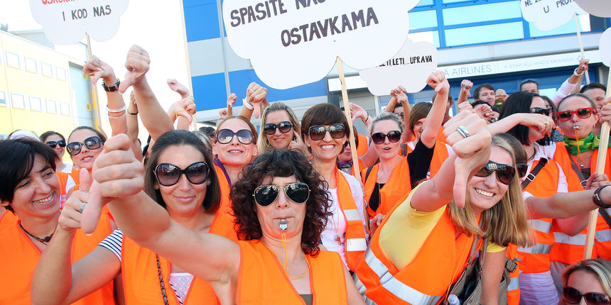Jutros je zapoceo strajk kabinskog osoblja Croatia Airlines, zbog strajka mnogi letovi Croatia Airlinesa su otkazani. Foto: Davor Pongracic / Cropix