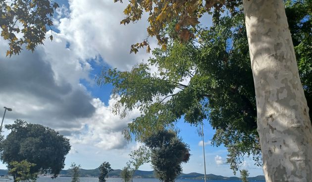 Zadar ilustracija, Forum, Donat, Arheoloski muzej Zadar, suncan dan, djelomice suncano, oblaci, listopad ilustracija