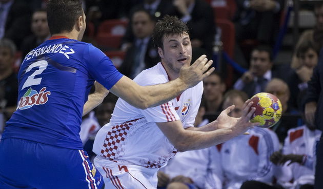 Zaragoza, Spanjolska, 230113.Gradska dvorana Principe Felipe.Svjetsko prvenstvo u rukometu za muskarce Spanjolska 2013.Utakmica cetvrtfinala izmedju reprezentacija Hrvatske i Francuske.Na fotografiji: Domagoj Duvnjak.Foto: Ante Cizmic / CROPIX