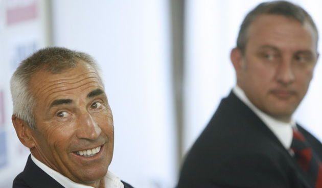 Split, 180809. 
Stadion NK Hajduka u Poljudu.
Konferencija za medije NK Hajduka povodom predstavljanja novog trenera Edoarda Reja.
Na fotografiji: Edoardo Reja i Josko Svagusa.  
Foto: Vladimir Dugandzic / CROPIX