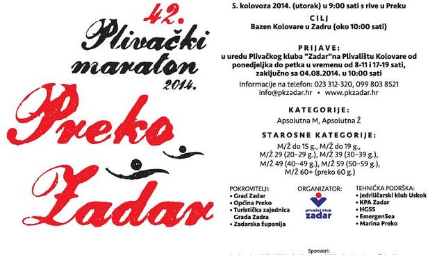 Najavljujemo 42. plivački maraton Preko – Zadar