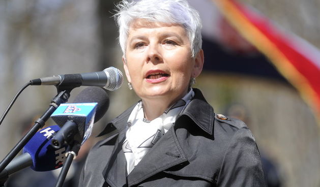 Obiljezavanje 19-te obljetnice pogibije prvog hrvatskog redarstvenika Josipa Jovica u Domovinskom ratu. Na slici: Premjierka Jadranka Kosor govori na obljetnici. Foto: Bruno Konjevic / CROPIX