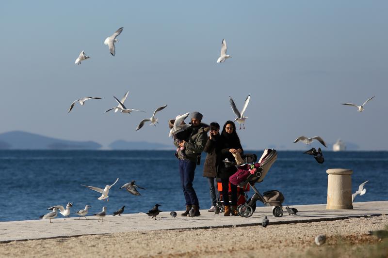Prohladan, ali iznimno lijep i sunčan dan građani Zadra su iskoristili za šetnju prekrasnom rivom.  Photo: Filip Brala/PIXSELL