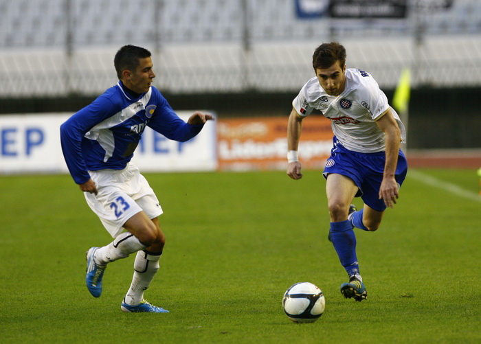 Sibenik, 041211.Stadion Subicevac.16. kolo prve HNL.Utakmica HNK Hajduk – NK Zadar.Na fotografiji: Sime Grzan i Ruben Lima.Foto: Vladimir Dugandzic / CROPIX