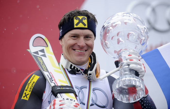 Lenzerheide, 190311.
Zavrsnica Svjetskog skijaskog kupa u skijanju u svicarskom mjestu Lenzerheide, Ivica Kostelic kao najbolji skijas u ukupnom poretku osvajac velikog kristalnog globusa. 
Na slici: Ivica Kostelic.
Foto: Drago Sopta / CROPIX