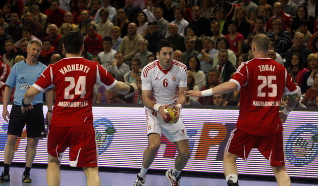 Veszprem, 040413.
Kvalifikacijska utakmica za Europsko prvenstvo rukometnih reprezentacija Madjarske i Hrvatske.
Na fotografiji: Blazenko Lackovic.
Foto: Zeljko Hajdinjak / Cropix