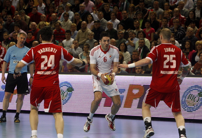 Veszprem, 040413.
Kvalifikacijska utakmica za Europsko prvenstvo rukometnih reprezentacija Madjarske i Hrvatske.
Na fotografiji: Blazenko Lackovic.
Foto: Zeljko Hajdinjak / Cropix