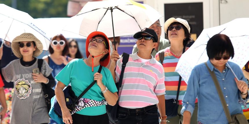 Ljeto, turisti, kinezi, vrućina, sunce