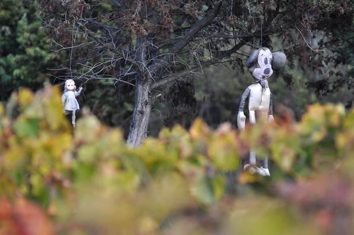 Zadar, 021111
Uz cestu koja vodi od Zadra prema Razancu moze se vidjeti jedan od sigurno najneobicnijih vinograda na svijetu. Umjesto uobicajenih strasila, vinograd cuvaju ogromni plisani medvjedi , lutke, barbike i raznorazne druge igracke i predmeti.
Fo Zadar, 021111
Uz cestu koja vodi od Zadra prema Razancu moze se vidjeti jedan od sigurno najneobicnijih vinograda na svijetu. Umjesto uobicajenih strasila, vinograd cuvaju ogromni plisani medvjedi , lutke, barbike i raznorazne druge igracke i predmeti.
Fo