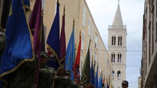 21.01.2014., Zadar – Mimohod postrojbi sudionica operacije akcija Maslenica s ratnim zastavama, uz pratnju orkestra Oruzanih snaga RH. Photo: Filip Brala/PIXSELL 21.01.2014., Zadar – Mimohod postrojbi sudionica operacije akcija Maslenica s ratnim zastavama, uz pratnju orkestra Oruzanih snaga RH. Photo: Filip Brala/PIXSELL