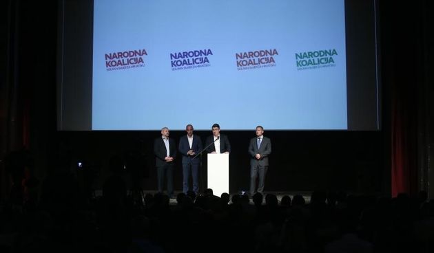 Narodna koalicija (SDP, HNS, HSS, HSU) predstavila je svoj program za izbore. Predsjednici stranaka Zoran Milanovic, Silvano Hrelja, Ivan Vrdoljak i Kresimir Beljak. Photo: Sanjin Strukic/PIXSELL