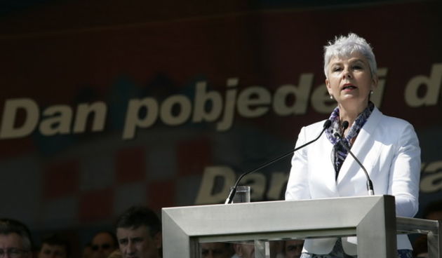 Knin, 050809.
U Kninu je obiljezena 14. obljetnica akcije Oluja
Jadranka Kosor obratila se nazocnima na nogometnom igralistu.
Foto: Jakov Prkic / Cropix