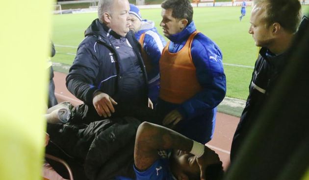 16.04.2014., stadion Park mladezi, Split – MAXtv 1. HNL, 31. kolo, RNK Split – GNK Dinamo. Junior Fernandes teze je ozlijedjen te je kolima hitne pomoci prevezen u bolnicu. Photo: Ivo Cagalj/PIXSELL