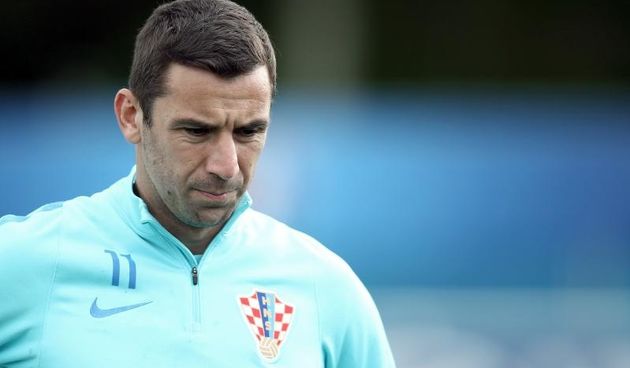 Deauville, Francuska – Hrvatska nogometna reprezentacija odradila je trening na igralistu Parc de Loisirs prije sutrasnjeg puta u Saint-Etienne na utakmicu protiv Ceske. Darijo Srna. Photo: Sanjin Strukic/PIXSELL