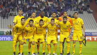 Split, 011210. 
Stadion HNK Hajduka u Poljudu.    
UEFA Europska liga utakmica HNK Hajduk – FC AEK. 
Na slici: momcad AEK.
Foto: Duje Klaric / CROPIX