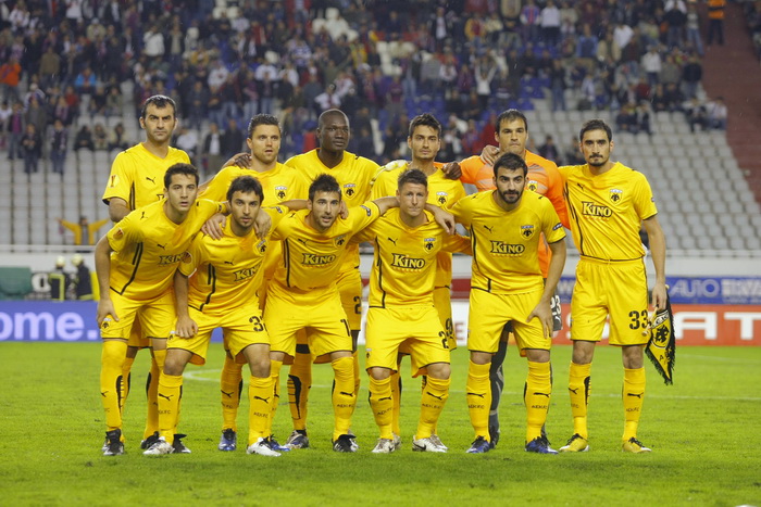 Split, 011210. 
Stadion HNK Hajduka u Poljudu.    
UEFA Europska liga utakmica HNK Hajduk – FC AEK. 
Na slici: momcad AEK.
Foto: Duje Klaric / CROPIX