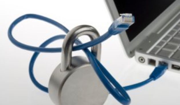 Computer cable locked illustrating security and safety concepts.