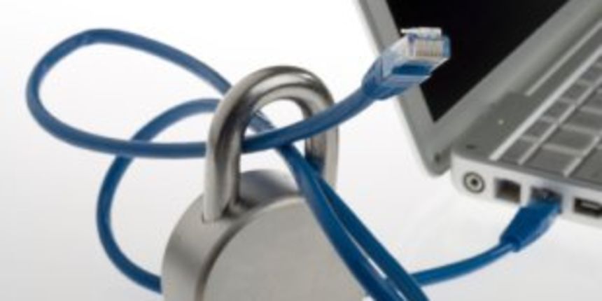 Computer cable locked illustrating security and safety concepts.