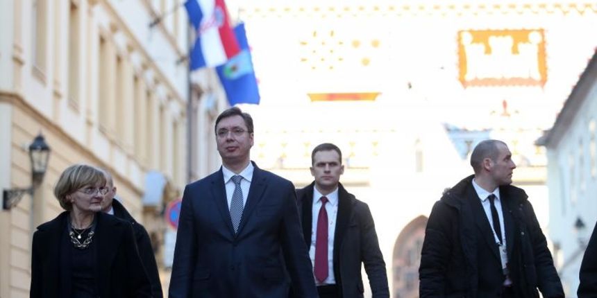 15.02.2015., Zagreb – Premijer Srbije Aleksandar Vucic nakon sastanka s ministricom vanjske politike Vesnom Pusic dao je izjavu za medije. Photo: Slavko Midzor/PIXSELL 15.02.2015., Zagreb – Premijer Srbije Aleksandar Vucic nakon sastanka s ministricom vanjske politike Vesnom Pusic dao je izjavu za medije. Photo: Slavko Midzor/PIXSELL