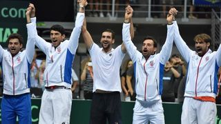 Davis Cup: Fešta nakon pobjede Marina Čilića nad Richardom Gasquetom i osiguranog plasmana u finale Davis Cupa. Photo: Hrvoje Jelavić/PIXSELL