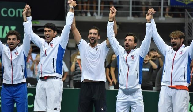 Davis Cup: Fešta nakon pobjede Marina Čilića nad Richardom Gasquetom i osiguranog plasmana u finale Davis Cupa. Photo: Hrvoje Jelavić/PIXSELL
