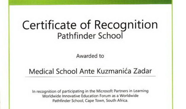 Microsoftov certififat Medicinskoj skoli “Ante Kuzmanic”